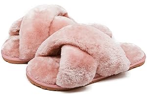 Crazy Lady Women's Fuzzy Fluffy House Slippers Cute Plush Memory Foam Shoes Cross Band Indoor Outdoor Open Toe Sandals
