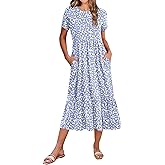 Zeagoo Women Summer Midi A Line Dress Short Sleeve Casual Flowy Tiered Beach Long Sundress with Pockets 2026 Vacation Travel