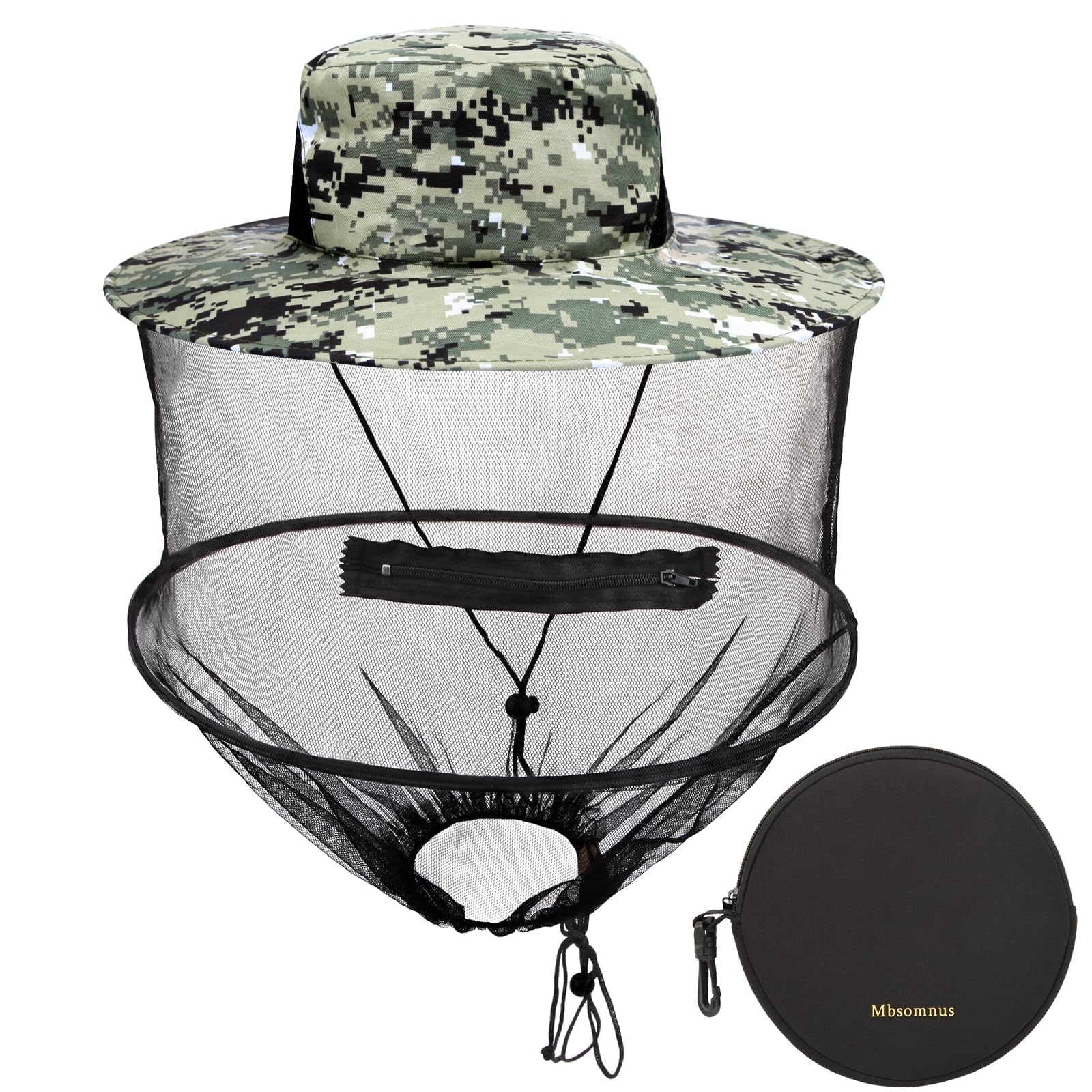 Mbsomnus Mosquito Head Net Hat Digital Camouflage Midge Head Net Midgie Face Cover Mosquito Hats with Netting Mosquito Net Hat Quick Dry Wide Brim Sun Protection for Outdoor Hiking Camping Gardening