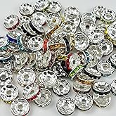 Honkoolly 120pcs 6mm Rondelle Spacer Beads Silver Plated Crystal Rhinestone Spacer Loose Beads for Jewelry Making DIY Bracelets Necklace Earring Craft(Mix Colors)