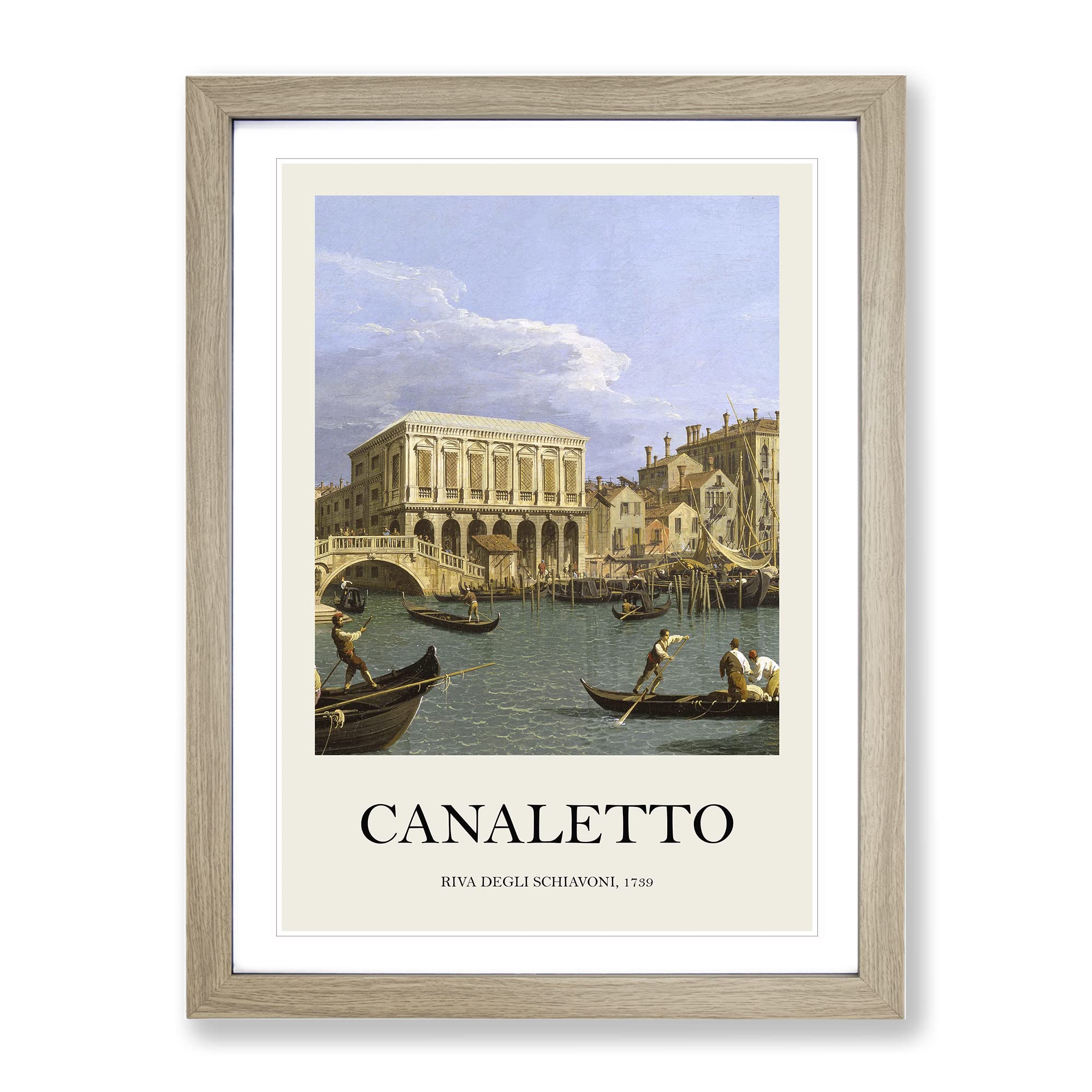 Riva Degli Schiavoni In Venice By Giovanni Canaletto Exhibition Museum Painting Framed Wall Art Print, Ready to Hang Picture for Living Room Bedroom Home Office Décor, Oak A4 (34 x 25 cm)