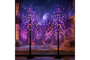 TW SHINE 2 Pack 6FT Halloween Lighted Black Birch Tree, Total 288 LED Purple and Orange Lights Artificial Spooky Tree with Timer, Waterproof Halloween Decoration for Indoor Outdoor Home Party Decor