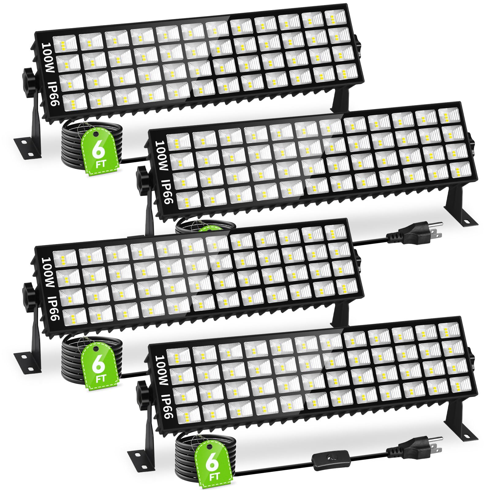 Photo 1 of 4 Pack LED Shop Lights, 100W 11000LM Plug in Garage Light with 6FT Power Cord, IP66 Waterproof Work Bench Shop Lights for Garage, Workshop, Warehouse, Outdoor, Yard, Garden