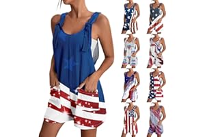 Kaniem 4th Of July Jumpsuit Women, 2024 American Flag Overalls With Pockets Casual Shorts Sleeveless Rompers,Suspender Outfit