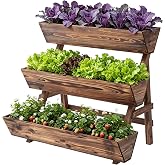 Vertical Garden Planter Tiered Planter 3 Tier Raised Garden Bed Outdoor | Wood Planter Box Gardening Outdoor Patio Kit Tiered Planter Box vegetable for Patio Balcony Freestanding (Carbonized Large)