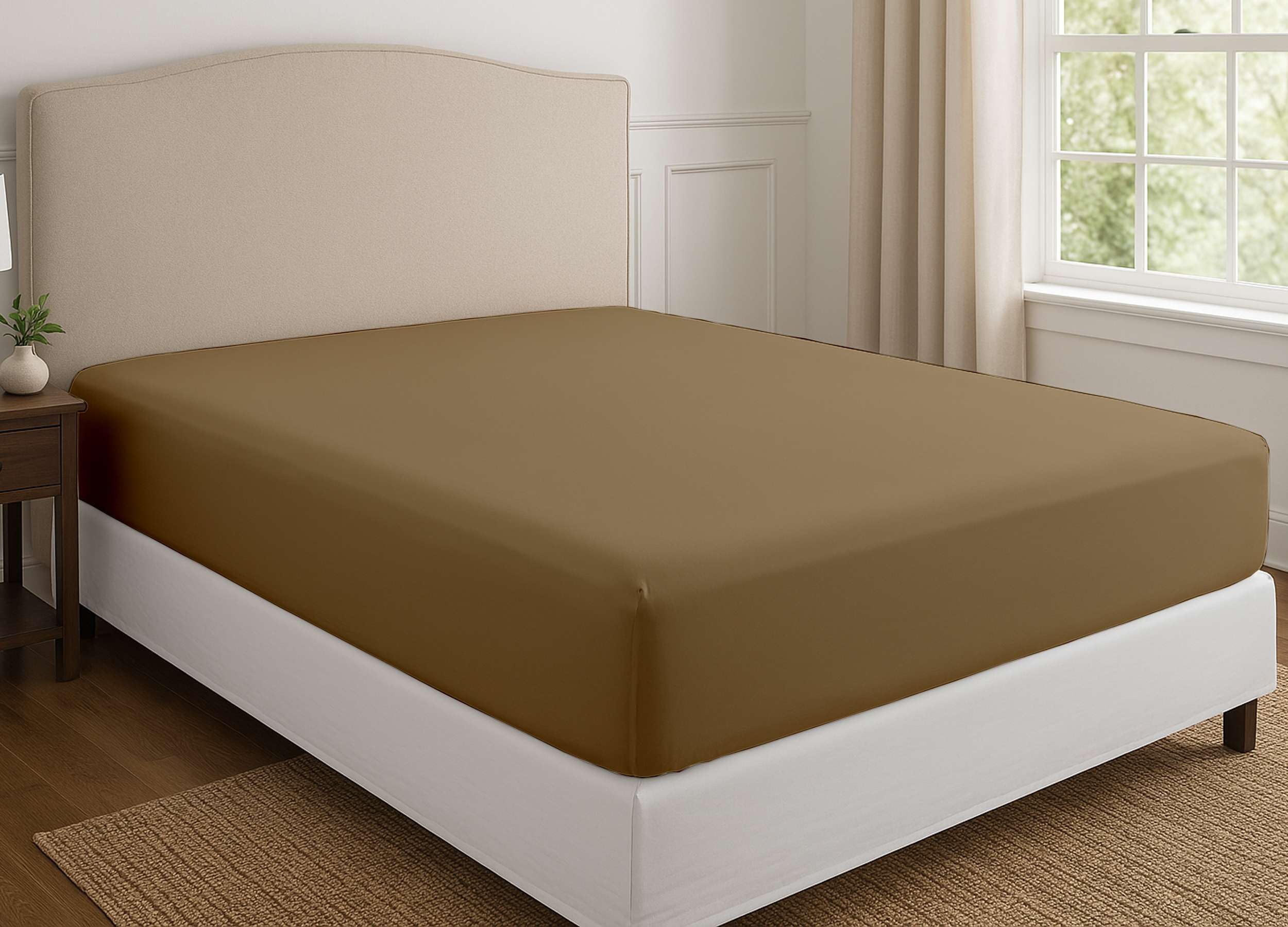 Photo 1 of Cottington Lane 1 Piece Short Queen Size Fitted Sheet Only, Premium Hotel Quality Egyptian Cotton, 15 Inch Deep Pocket Bottom Sheets, Soft, Breathable, Cool & Crisp Bed Sheets, Taupe Solid