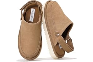 Project Cloud Kids Clogs Genuine Leather with Back Strap - Memory Foam & Lightweight Slip-on Boys and Girls Sandals with Adjustable Straps - Non-Slip Clogs for Kids Sandals (Little Goldstar)