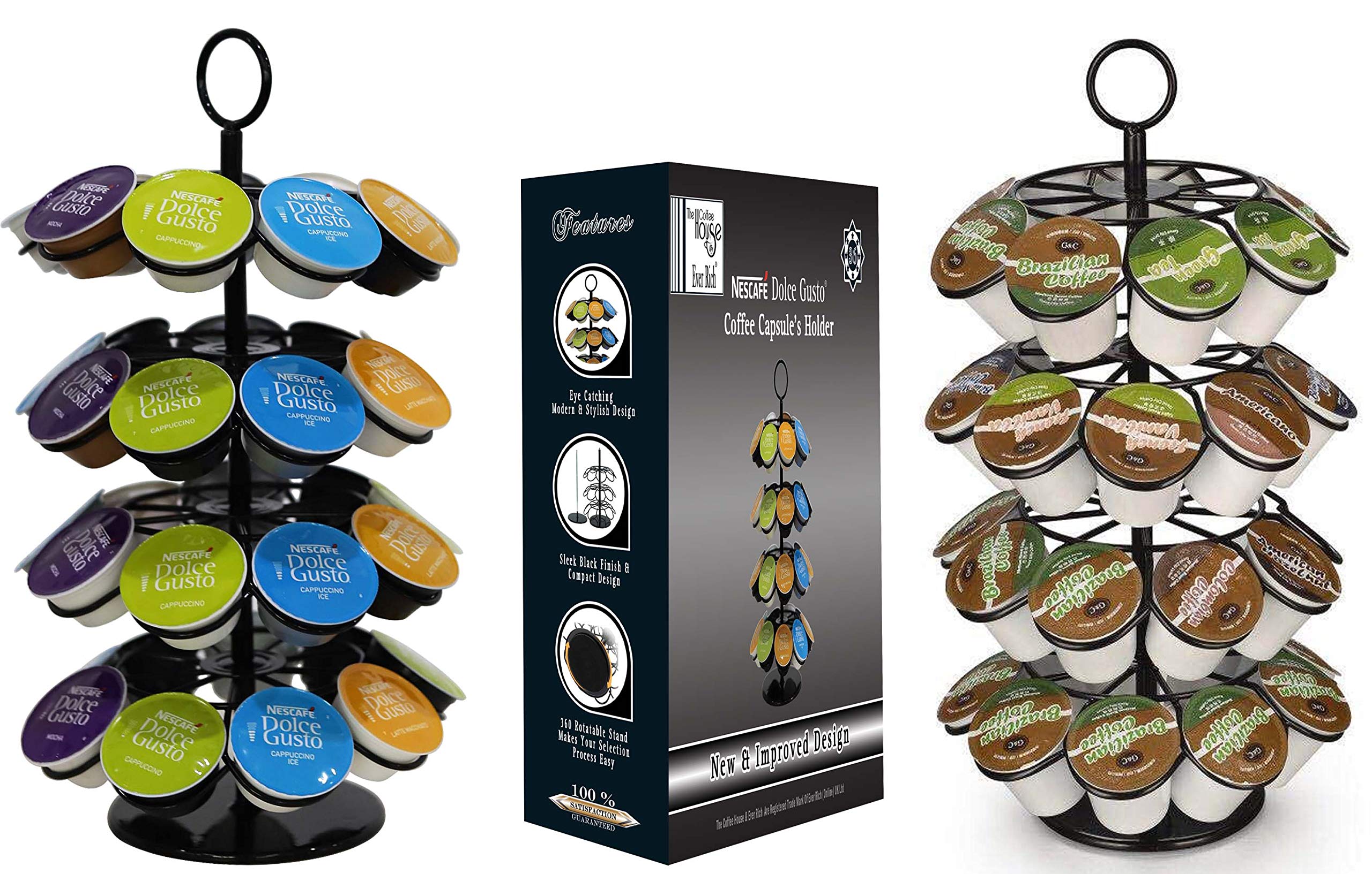 EVER RICH ® COFFEE POD ROTATING HOLDER / STAND COMPATIBLE WITH DOLCE GUSTO (32-40 CAPSULE CAPACITY) (2 - 36)