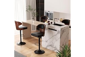 Nalupatio Bar Stools Set of 4 Seat Adjustable Height 24.5-33.5IN - Bentwood Swivel Barstools with Back & Footrest - PU Leather Upholstered Bar Chair for Bar, Kitchen, Dining Room