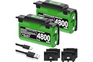 EXTREMECOOL Rechargeable Xbox Controller Battery Pack for Xbox Series X|S/One S|X/One Elite Controllers, Xbox Play and Charge Kit Incl. 2x4800mWh X-1 Batteries, 4x Battery Covers, USB C Charging Cable