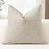 OTOSTAR Chenille Throw Pillow Covers 24x24 Inch Soft Farmhouse Beige Decorative Pillow Covers Solid Square Cushion Case for Sofa Bed Living Room Couch Home Decor (Beige)