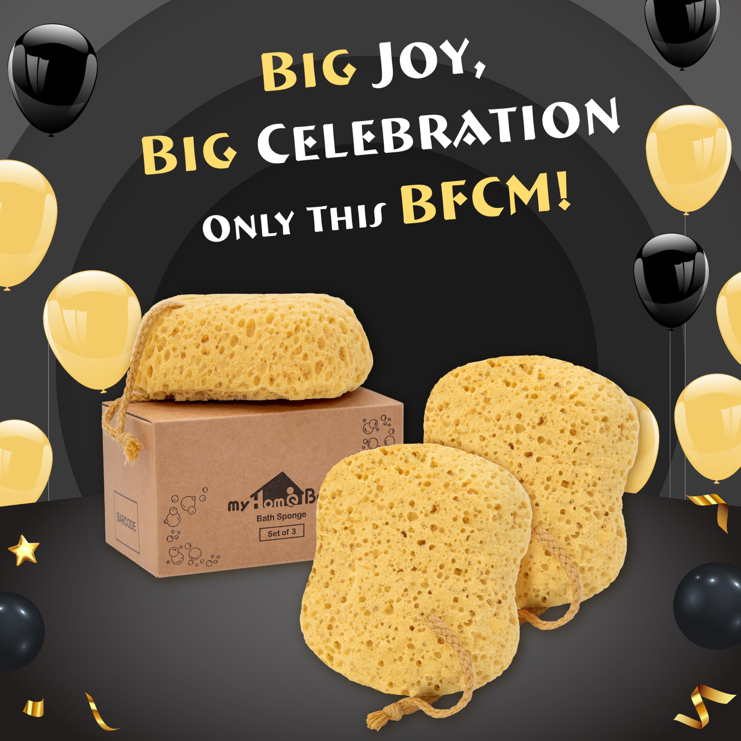 myHomeBody Bath Sponge, Foam Loofah, Body Scrubber for Bathing, Exfoliating Shower Pouf for Shower – Large Size, Lots of Lather, Curvy, 3 Pack