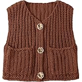 UEU Womens Chunky Sweater Vest Button Down Sleeveless Cardigan V Neck Crop Crochet Knit Tops 2025 Fashion Trendy Clothes