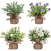 ATZXVIM Artificial Plant Decorations mini Greenery Fake Plants Indoor Outdoor Cute Small Faux Eucalyptus House Home Living Room Bathroom Table Desk Office Hotel Spring Decor 4 Kinds of Flowers