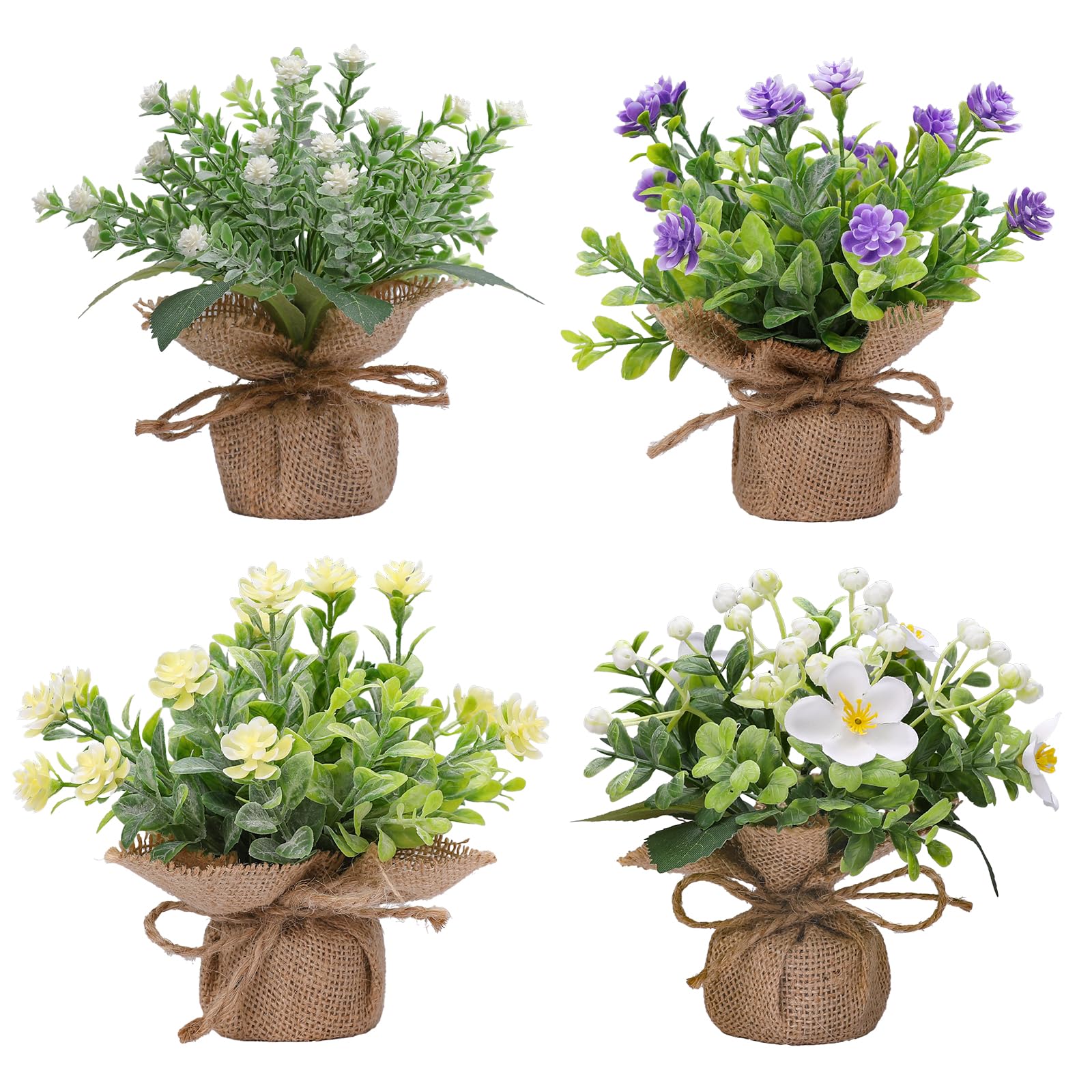Photo 1 of ATZXVIM Artificial Plant Decorations mini Greenery Fake Plants Indoor Outdoor Cute Small Faux Eucalyptus House Home Living Room Bathroom Table Desk Office Hotel Spring Decor 4 Kinds of Flowers