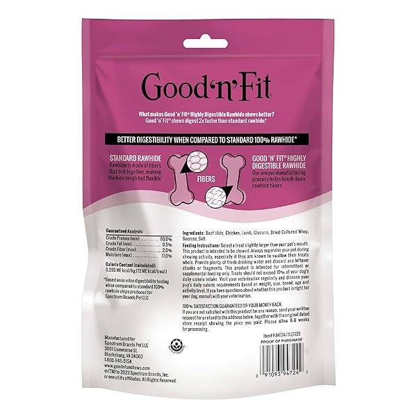 GOOD ‘N’ FIT ROLLS MADE WITH REAL LAMB, 6 SMALL ROLLS, TREAT YOUR DOG TO A LONG-LASTING AND HIGHLY DIGESTIBLE RAWHIDE CHEW