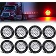 PVerandio 8Pcs 2.5" Red Round 13 LED Side Marker Lights Clearance Lights with Clear Lens, Light Grommet and 2-prong Wire Pigtail for Trailer Truck RV, Flush Mount, 12V, IP67 Waterproof