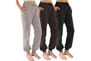 DITOK 3 Pack Sweatpants for Women Fleece Lined High Waisted Joggers with Pockets Baggy Comfy Lounge Pants