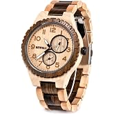 BEWELL Wood Watches for Men Analog Quartz Date Retro Handcraft Lightweight Wooden Wristwatch W154A