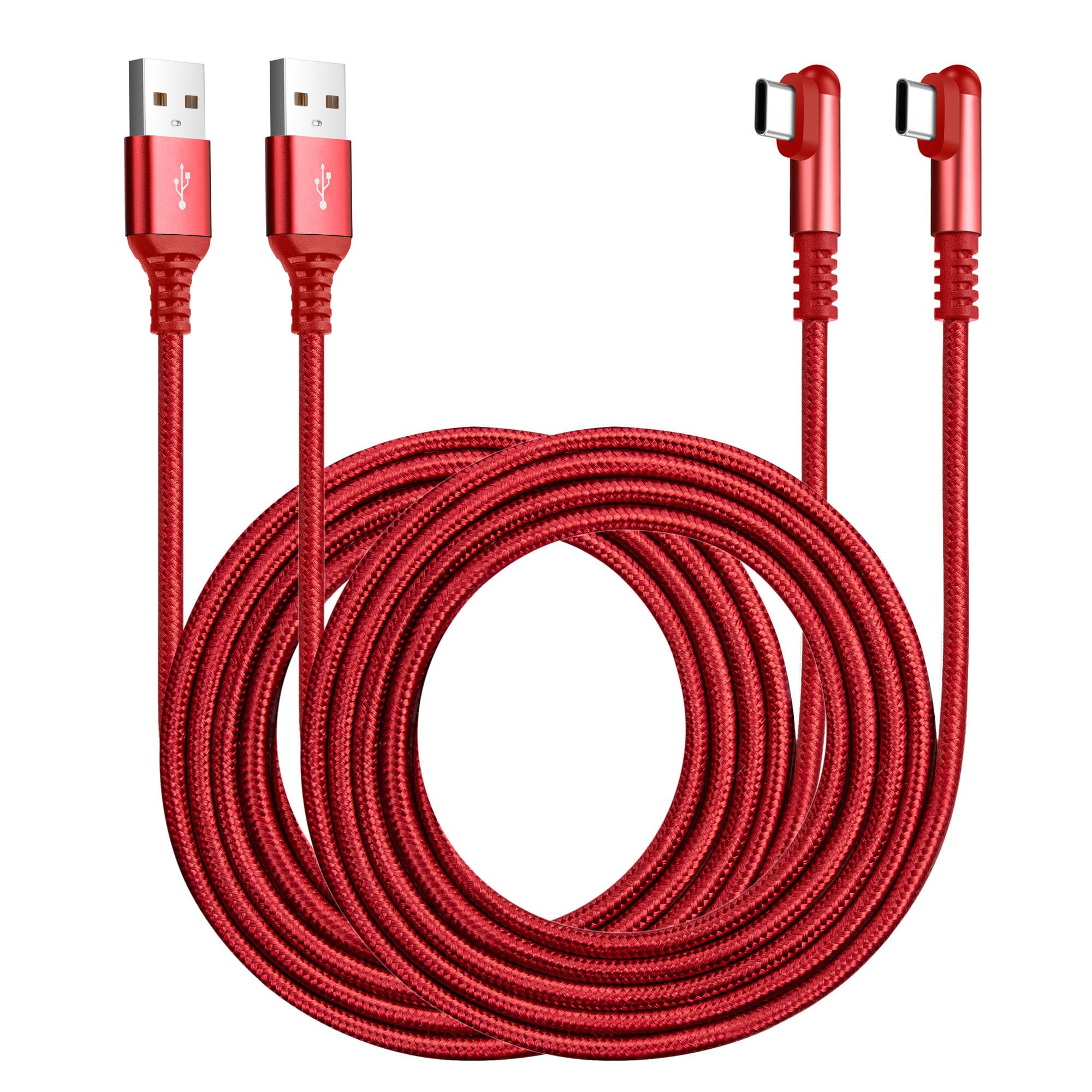 ROFICORD USB C Charger Cable 3A, 2-Pack 5ft & 5ft Right Angle 90 Degree Fast Charging Braided Cord, Compatible with Galaxy S10 S9 and Other Type C Devices, Red