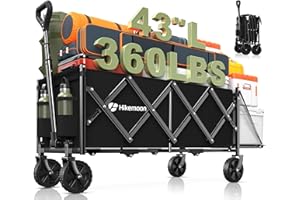 Hikemoon 43'' Extra Long Collapsible Wagon with Extended Tailgate, 360LBS Heavy Duty Wagons Carts Foldable, Portable Folding 