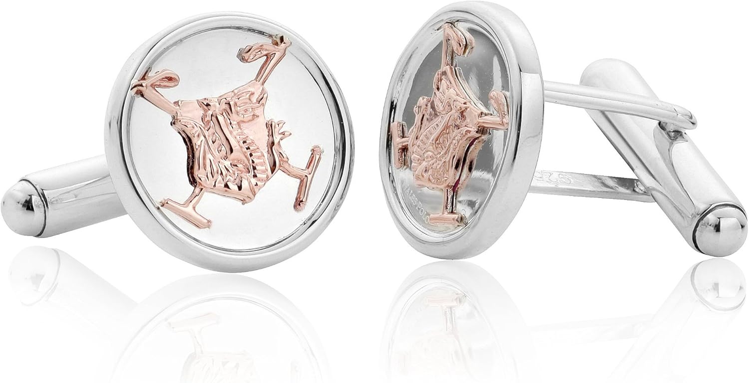 Clogau Gold Sterling Silver Wales Polo Cufflinks with 9ct Rose Gold