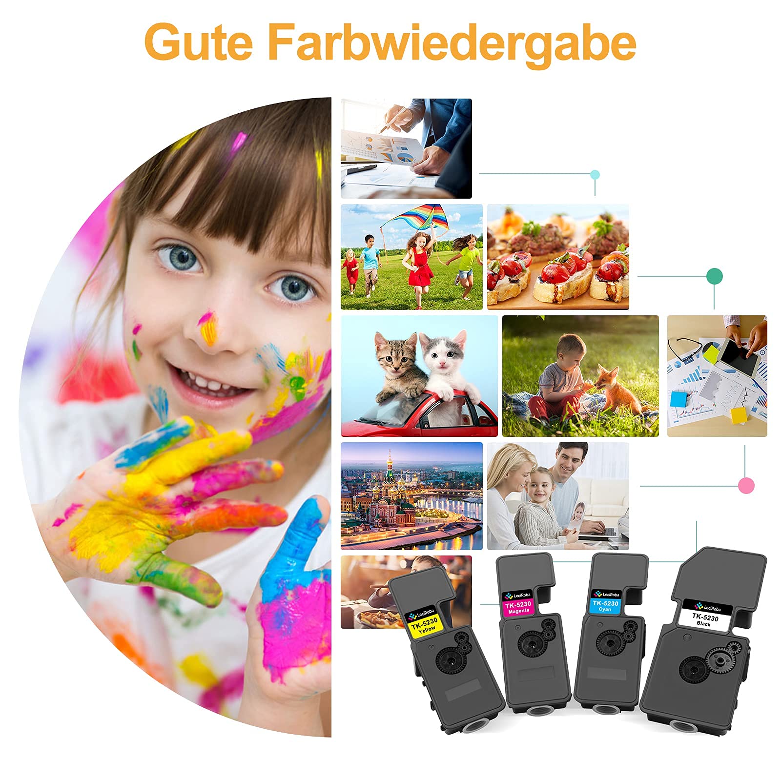 LeciRoba TK-5230 für Kyocera TK5230 TK-5220 Toner für Kyocera Ecosys P5021cdw P5021cdn , M5521cdw M5521cdn Printers (4-Pack,1Schwarz/1Cyan/1Magenta/1Gelb) 8