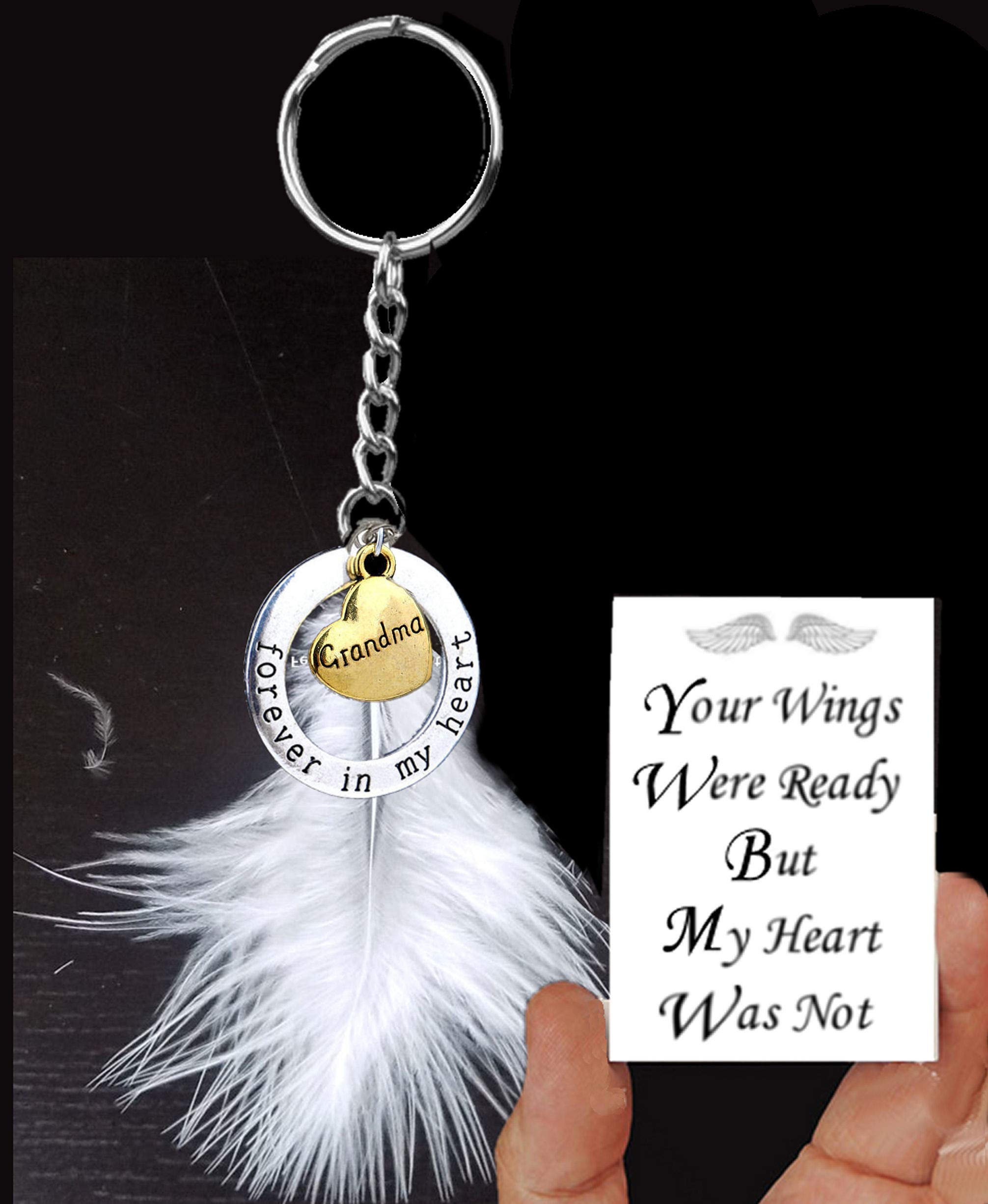 Gregory Crafts & Gifts Grandma Memorial Forever Keyring with Real White Feather in Forever In My Heart Design with Keepsake Card