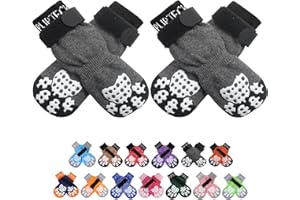PUPTECK Anti-Slip Dog Socks with Double Sides Grips for Small Medium Large Dogs Hardwood Floors Prevents Licking, Dog Shoes for Hot Pavement Traction Control Paw Protector for Senior Dogs, Grey L
