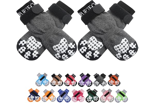 PUPTECK Double Side Anti-Slip Dog Socks with Adjustable Straps for Indoor Wear - 2 Pairs Pet Paw Protection Traction Control