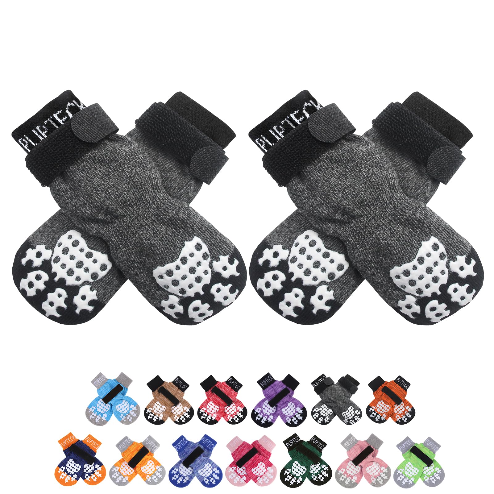 Photo 1 of PUPTECK Anti-Slip Dog Socks with Double Sides Grips for Small Medium Large Dogs Hardwood Floors Prevents Licking, Dog Shoes for Hot Pavement Traction Control Paw Protector for Senior Dogs, Grey S
