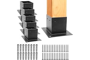 Zlinke 6 PCS Metal 4×4 Post Base,Inner Size 3.5"x3.5" Post Base Brackets Heavy Duty Powder-Coated Post Anchor Matte Black Wood Post Brackets (Black 6pcs)