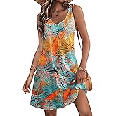 HOTOUCH Women's Casual Sundress with Pockets Summer Beach Dress Floral T-Shirts Dress V Neck Loose Tank Dresses