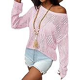 Zeagoo Crochet Tops for Women Off The Shoulder Sweaters Summer Long Sleeve Hollow Out Knit Beach Clothes S-XXL