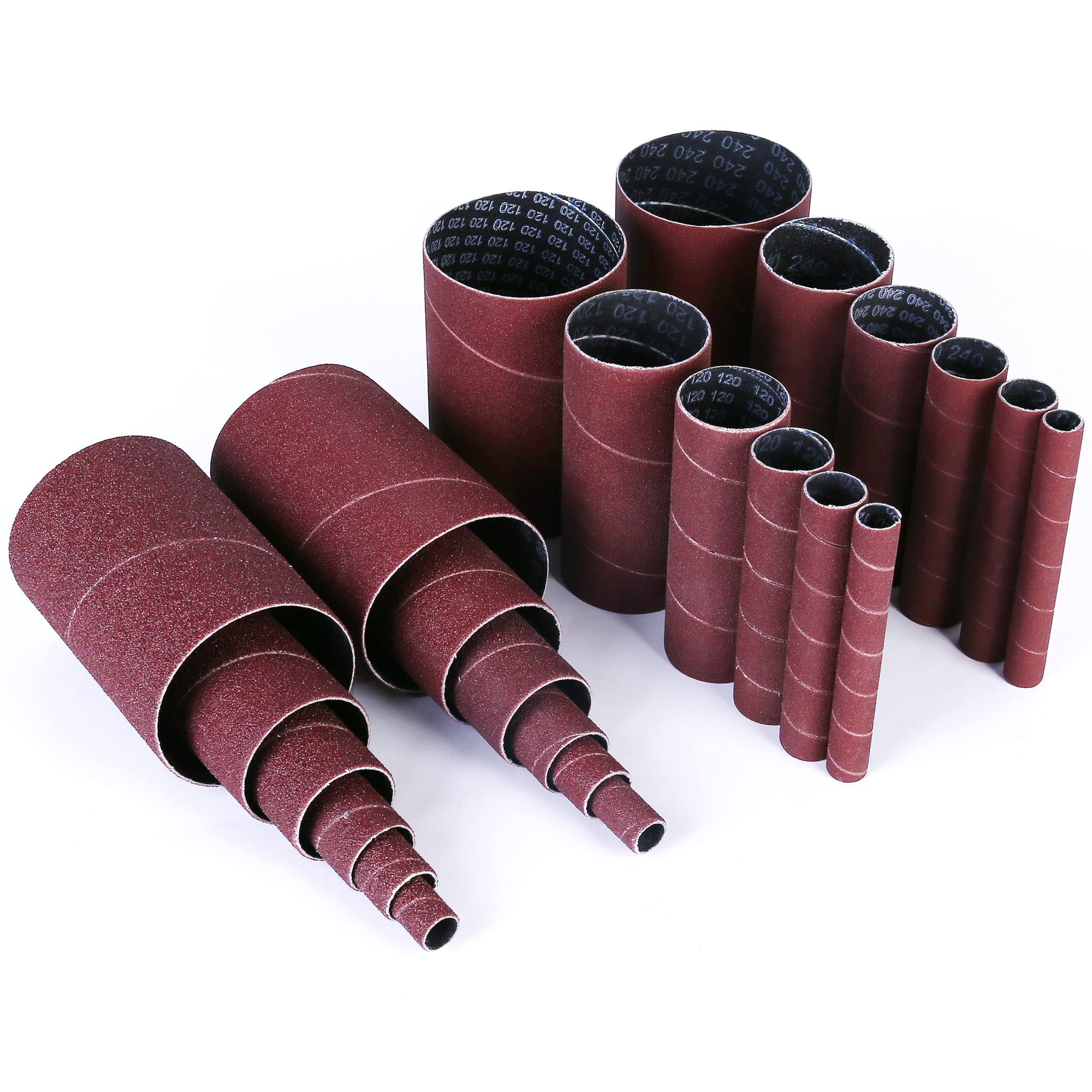 Spindle Sander Sleeves, 18PCS Sanding Sleeves for Oscillating Sander, 80 120 240 Assorted Grit Sandpaper, 4-1/2” Length, 1/2”,3/4”,1”,1-1/2”, 2”, 3” Diameter, by LotFancy