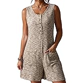 Dokotoo Women's Casual Rompers Loose Waffle Knit Overalls One Piece Sleeveless Wide Leg Short Pant Jumpsuits With Pockets