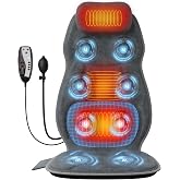 Back Massager With Heat, Lumbar Traction Seat Cushion For Home Office | 99.9% Soft Plush Cover, Padded Neck Pillow, 8 Vibration Motors, 4 Modes, 3 Intensity Levels, Sofa Use