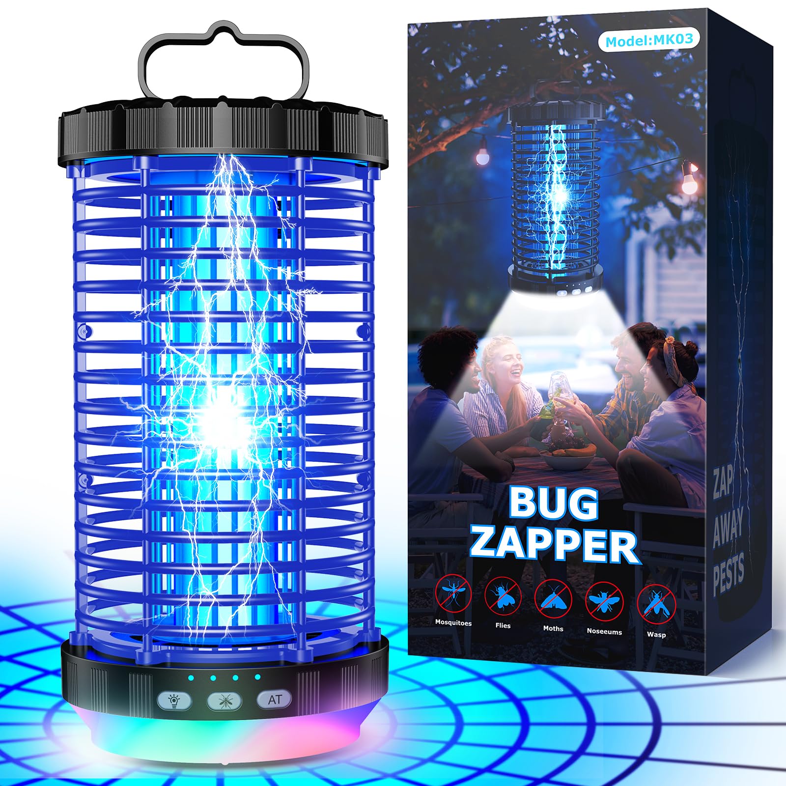 Photo 1 of Bug Zapper Outdoor, 2025 Upgraded 3 in 1 Rechargeable Bug Zapper with 5000mAh Battery & LED Night Light, 4000V Cordless Waterproof Mosquito Zapper for Outside,Patio,Backyard,Garden Blue