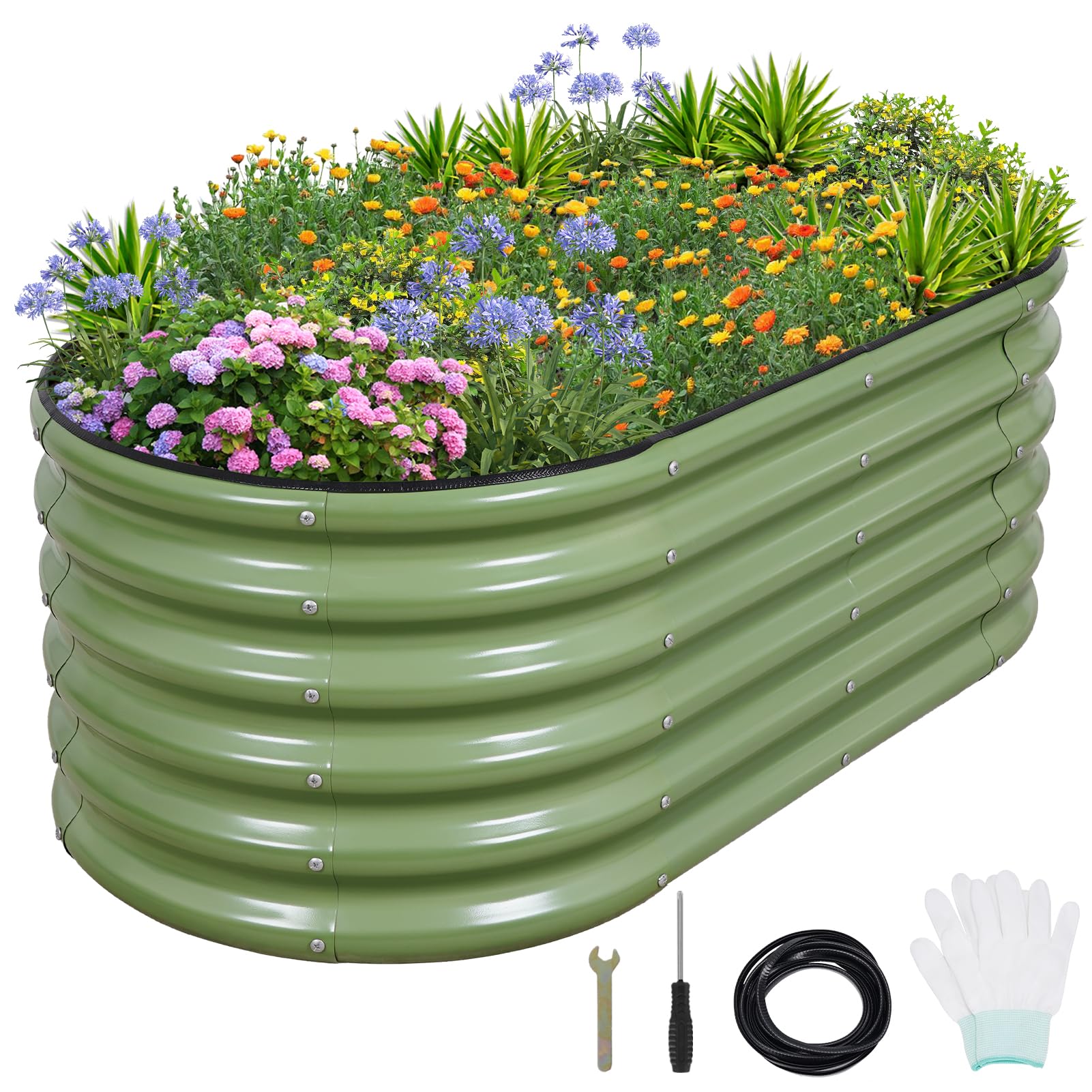 Photo 1 of 1MORE Galvanized Raised Garden Bed- Planter Garden Boxes Outdoor, Raised Beds for Gardening, 4x2x1.4ft Metal Garden Bed Kit for Vegetables Flower, Planter Raised Bed with Protective Tape & Tools.Green