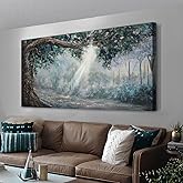 Anolyfi Forest Canvas Wall Art Nature Tree Landscape Panoramic Picture Modern Green Rustic Scenery Textured Painting Large Ar