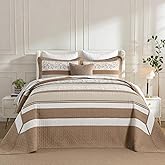 SahSahCasa 128"x120" 100% Cotton Oversized California King XL Bedspread Coverlet Quilt Set, Cal King Quilted Bedspread Extra Large Quilt, Bed Spread Lightweight Comforter, Beige/Brown