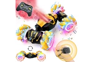 HARWORLIFE Remote Control Car for Boys 8-12, 4WD Gesture Sensing RC Stunt Car 2.4Ghz with Lights Music Sprayer RC Cars for Boys Age 4-7 8-12 Hand-Controlled Cars Toys Birthday Gifts for Kids Girls Yellow