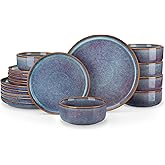 vancasso PLAYA Plates and Bowls Sets, 18 Pieces Grey-Blue Dinnerware Sets for Kitchen, Reactive Glaze Dishes Set for 6, Dishwasher and Microwave Safe
