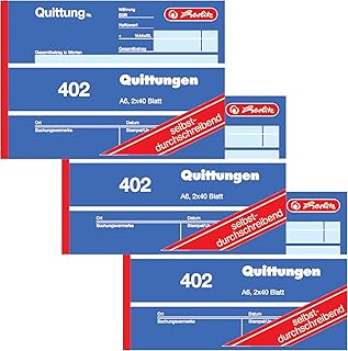 Herlitz Quittungsblock 402, selbstdurchschreibend, A6 quer, 2 x 40 Blatt (3 Stück)