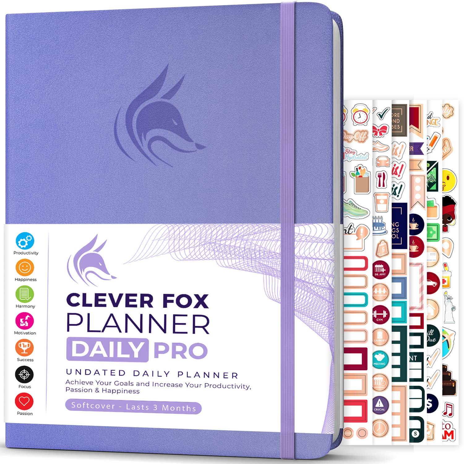 Clever Fox Planner Daily PRO - Daily Life Planner and Gratitude Journal to Increase Productivity, Time Management and Hit Your Goals, Undated, A4 Size - 21.5x28cm, Lasts 3 Months (Lavender)