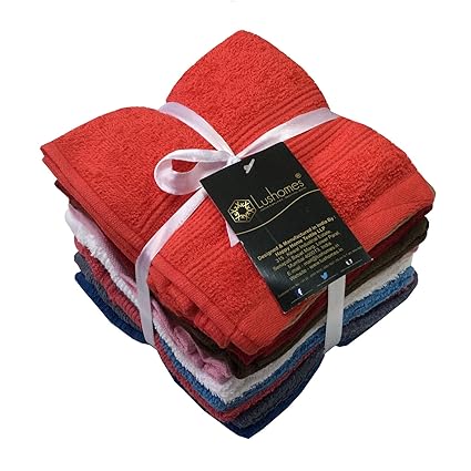 Lushomes Super Absorbent Cotton Face Towels (12x12-inches, Multicolour)- 10 Pieces