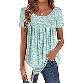 Zeagoo Women Tunic Tops Dressy Casual Summer Short Sleeve Shirts Floral Loose Fit Pleated Boho Top S-XXL