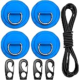 NVAAV 4 Pack Stainless Steel Paddle Board D Ring Kit with 12Ft Bungee Cord | NO Glue, PVC Patch for Inflatable Boat Kayak Dinghy SUP, D-Ring Stand-Up Paddleboard Pad Accessories