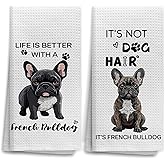 OHSUL Funny French Bulldog Kitchen Towels Set of 2, French Bulldog Gifts for Dog Lovers, Life is Better Hand Dish Towel, It's Not Dog Hair Decorative Hand Dish Towel for Kitchen Bathroom 16x24 Inch