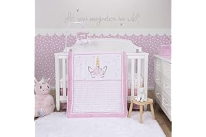 Sammy & Lou Mystical Dreams 4-Piece Baby Nursery Crib Bedding Set for Girls, Includes Quilt, Fitted Crib Sheet, Crib Skirt, and Plush Toy